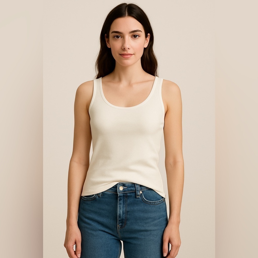 Dana Buchman Ivory Sleeveless Knit Tank Top XS Nylon Blend Pullover Preppy